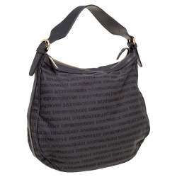 Pre Owned Emporio Armani Grey Signature Canvas and Leather Zip Hobo