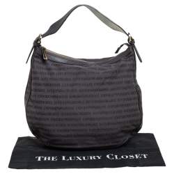 Pre Owned Emporio Armani Grey Signature Canvas and Leather Zip Hobo