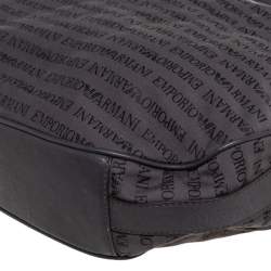 Pre Owned Emporio Armani Grey Signature Canvas and Leather Zip Hobo