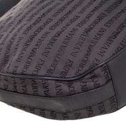 Pre Owned Emporio Armani Grey Signature Canvas and Leather Zip Hobo