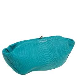 Emporio Armani Blue Python Embossed Leather Frame Clutch