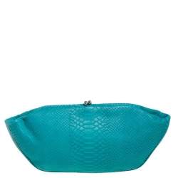 Emporio Armani Blue Python Embossed Leather Frame Clutch
