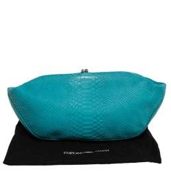 Emporio Armani Blue Python Embossed Leather Frame Clutch