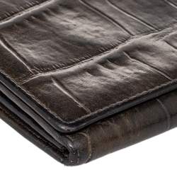 Emporio Armani Black Croc Embossed Leather Flap Wallet