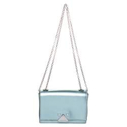Pre Owned Emporio Armani Metallic Mint Green Leather Chain Shoulder Bag