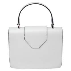 Emporio Armani White Leather Flap Top Handle Bag
