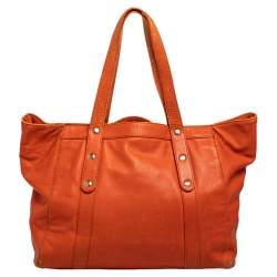 Pre Owned Emporio Armani Orange Leather Tote