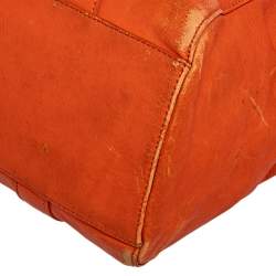 Pre Owned Emporio Armani Orange Leather Tote