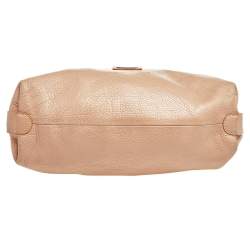 Pre Owned Emporio Armani Peach Pebbled Leather Top Zip Hobo