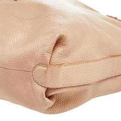 Pre Owned Emporio Armani Peach Pebbled Leather Top Zip Hobo