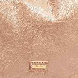 Pre Owned Emporio Armani Peach Pebbled Leather Top Zip Hobo