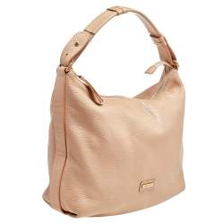 Pre Owned Emporio Armani Peach Pebbled Leather Top Zip Hobo