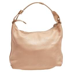 Pre Owned Emporio Armani Peach Pebbled Leather Top Zip Hobo