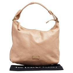 Pre Owned Emporio Armani Peach Pebbled Leather Top Zip Hobo