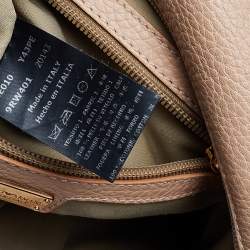 Pre Owned Emporio Armani Peach Pebbled Leather Top Zip Hobo