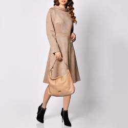 Pre Owned Emporio Armani Peach Pebbled Leather Top Zip Hobo