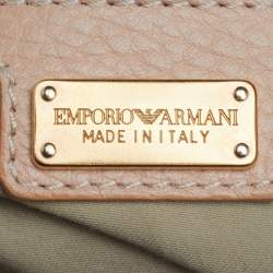 Pre Owned Emporio Armani Peach Pebbled Leather Top Zip Hobo