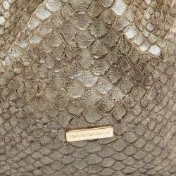 Emporio Armani Green Glittery Snakeskin Embossed Leather Chain Detail Hobo