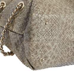 Pre Owned Emporio Armani Green Glittery Snakeskin Embossed Leather Chain Detail Hobo