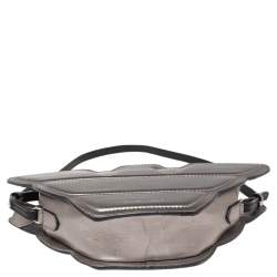 Pre Owned Emporio Armani Metallic Grey Leather Structured Logo Crossbody Bag