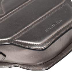 Pre Owned Emporio Armani Metallic Grey Leather Structured Logo Crossbody Bag