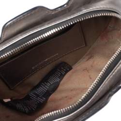 Pre Owned Emporio Armani Metallic Grey Leather Structured Logo Crossbody Bag