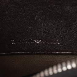 Pre Owned Emporio Armani Metallic Grey Leather Structured Logo Crossbody Bag