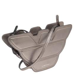 Pre Owned Emporio Armani Metallic Grey Leather Structured Logo Crossbody Bag