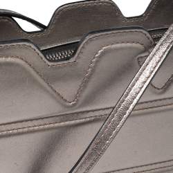 Pre Owned Emporio Armani Metallic Grey Leather Structured Logo Crossbody Bag