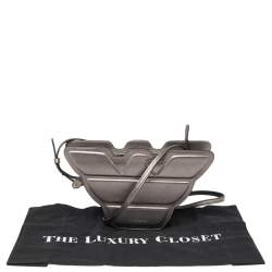 Pre Owned Emporio Armani Metallic Grey Leather Structured Logo Crossbody Bag