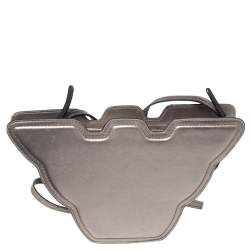 Pre Owned Emporio Armani Metallic Grey Leather Structured Logo Crossbody Bag