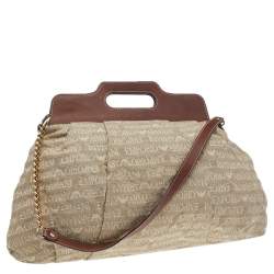 Pre Owned Emporio Armani Beige/Brown Monogram Canvas And Leather Shoulder Bag