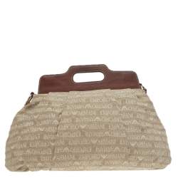 Pre Owned Emporio Armani Beige/Brown Monogram Canvas And Leather Shoulder Bag