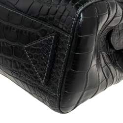 Pre Owned Emporio Armani Green Crocodile Embossed Leather Satchel 