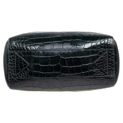 Pre Owned Emporio Armani Green Crocodile Embossed Leather Satchel 