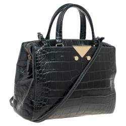 Pre Owned Emporio Armani Green Crocodile Embossed Leather Satchel 