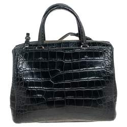 Pre Owned Emporio Armani Green Crocodile Embossed Leather Satchel 
