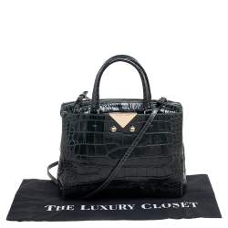 Pre Owned Emporio Armani Green Crocodile Embossed Leather Satchel 