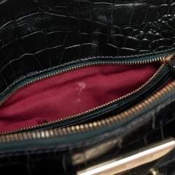 Pre Owned Emporio Armani Green Crocodile Embossed Leather Satchel 
