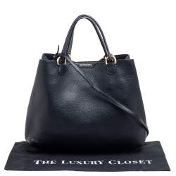 Pre Owned Emporio Armani Black Grained Leather Convertible Tote