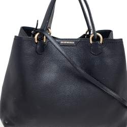 Pre Owned Emporio Armani Black Grained Leather Convertible Tote