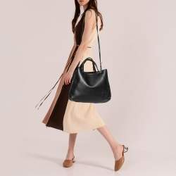 Pre Owned Emporio Armani Black Grained Leather Convertible Tote