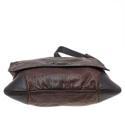 Pre Owned Emporio Armani Dark Brown Leather Flap Messenger Bag