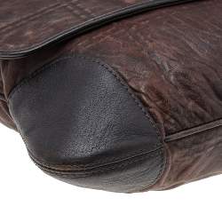 Pre Owned Emporio Armani Dark Brown Leather Flap Messenger Bag