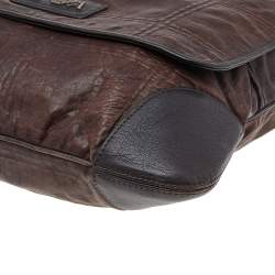 Pre Owned Emporio Armani Dark Brown Leather Flap Messenger Bag