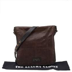 Pre Owned Emporio Armani Dark Brown Leather Flap Messenger Bag