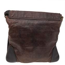 Pre Owned Emporio Armani Dark Brown Leather Flap Messenger Bag