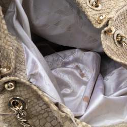 Pre Owned Emporio Armani Beige Glittery Snakeskin Embossed Leather Chain Detail Hobo