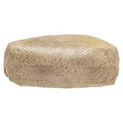 Pre Owned Emporio Armani Beige Glittery Snakeskin Embossed Leather Chain Detail Hobo