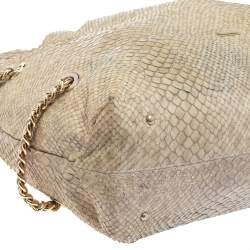 Pre Owned Emporio Armani Beige Glittery Snakeskin Embossed Leather Chain Detail Hobo